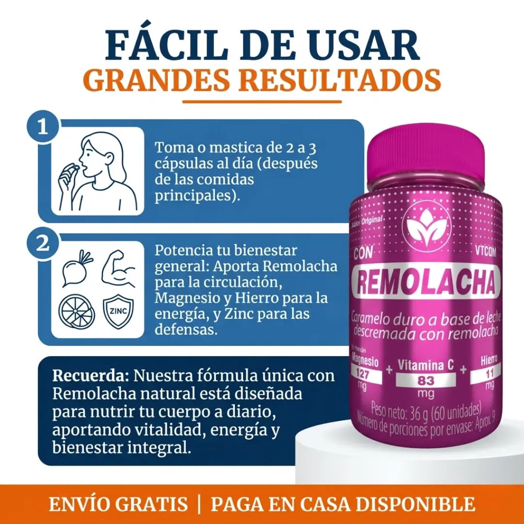 Remolacha Caramelo Masticable | Oxigena y protege tu circulación.
