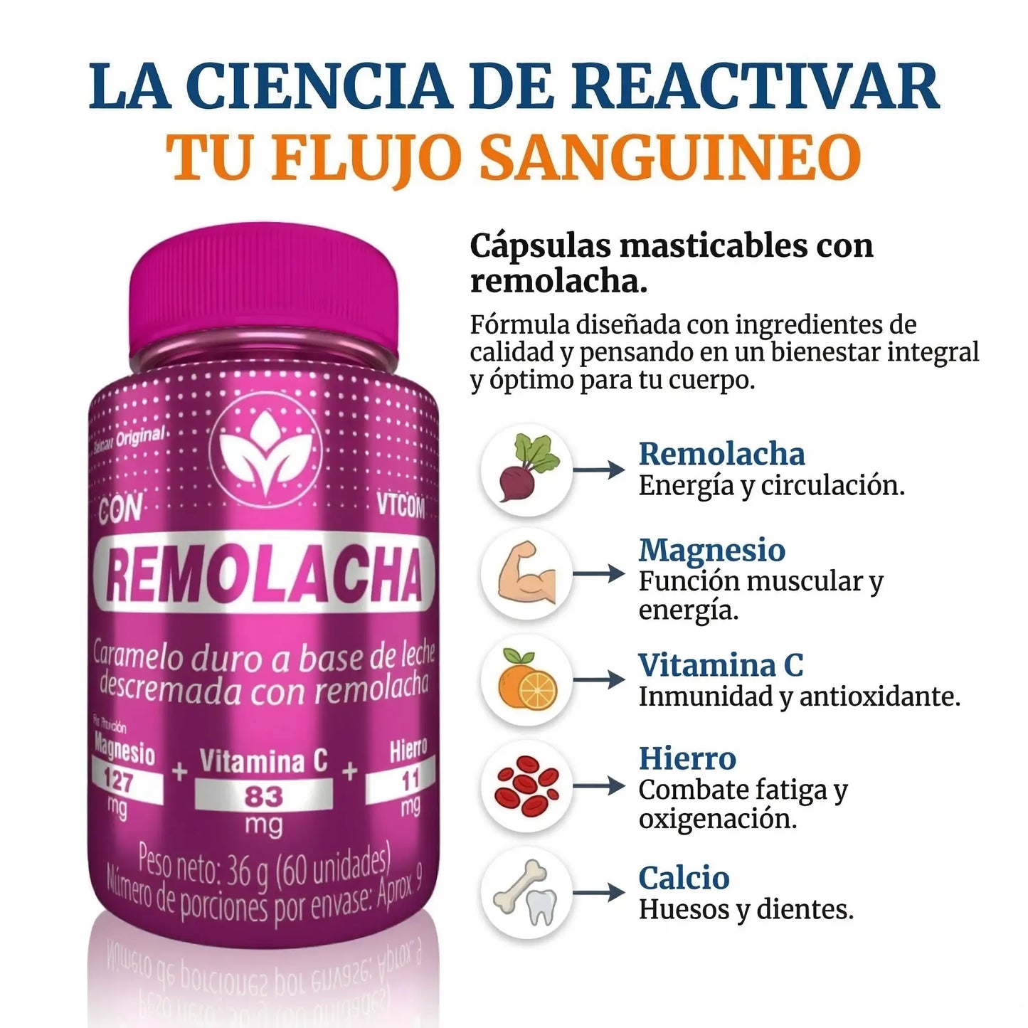 Remolacha Caramelo Masticable | Oxigena y protege tu circulación.